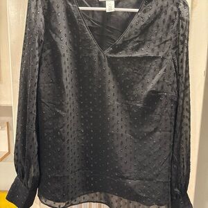 White House Black Market Textured Black Blouse